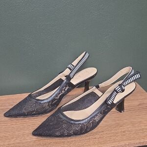 Nicole Miller Black Lace Slingback Heels